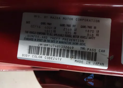 2016 Mazda Mazda3 I Sport z USA, uszkodzony, nr VIN JM1BM1U74G1332649